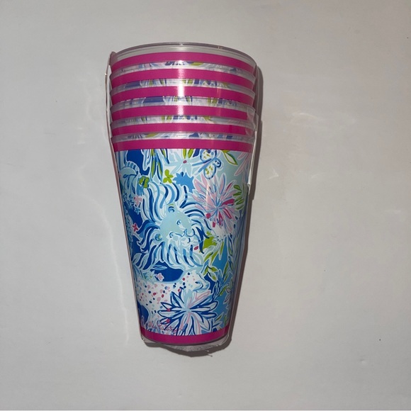 NWT Lilly Pulitzer Pool Cups Featured in Lion Around 6 piece set 14 oz reusable - Picture 2 of 8